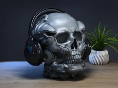 Robot Skull Headphone Stand Cyborg Headset Stand  3D print model