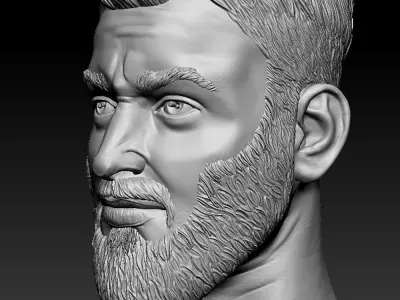 Male head sculpt human hair beard anatomy detailed  3D model