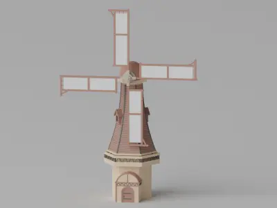 Cartoon Medieval Windmill Low-poly 3D model