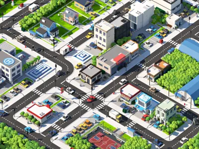 Cartoon Low Poly City Pack V2 Low-poly 3D model