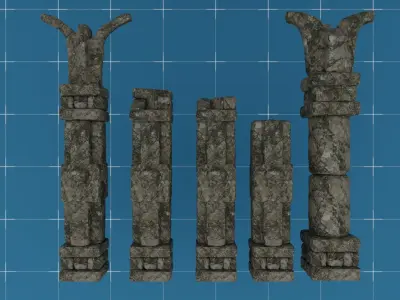 Ancient Stone Ruins Columns Modular Asset Pack Low-poly 3D model