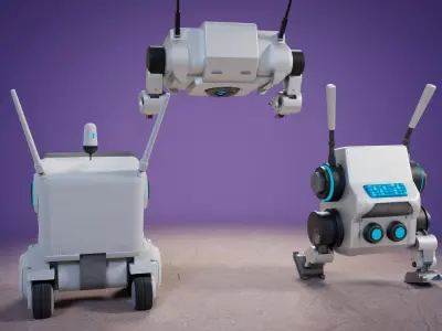 Cute Robots Low-poly 3D model