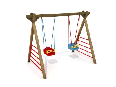 Kids Game Play Equipment 025 Wooden Swing 3D model