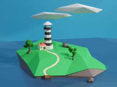 Lighthouse island with Free 3D model