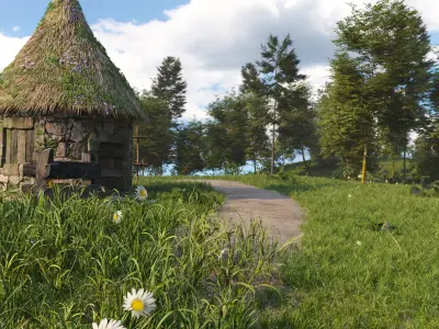 Realistic Nature Scene with Huts 3D model