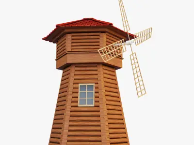 Windmill v 1 wooden with roof 3D model