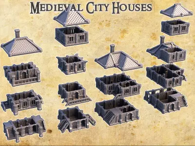 Medieval City Houses Tabletop Terrain 28MM 3D print model 3D print model