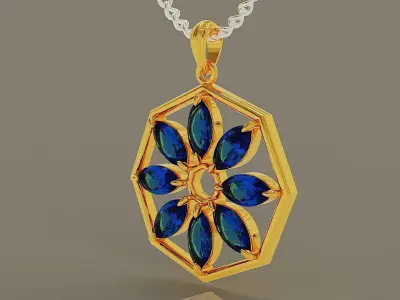 Prong set marquise cut diamond octagonal necklace 3D print model