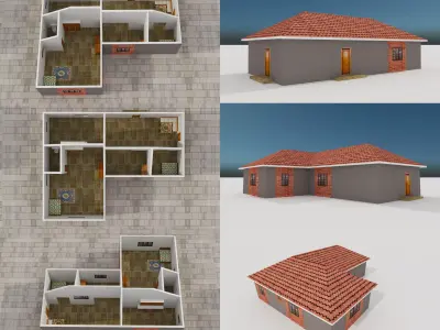 LOW POLY BUILDING 1 house with tile roof Low-poly 3D model