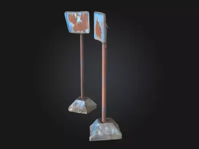 Rusty Parking Signs  Weathered Urban Street Props 3D model