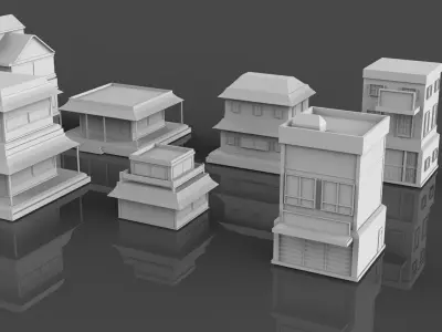 Low Poly 10 Japanese Buildings Mini Pack 1 - Untextured Low-poly 3D model