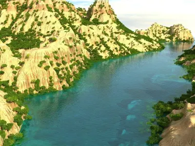 Mountain terrain with lake 3D model