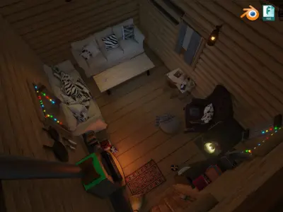 Detailed Log cabin with Interior Texture and Lighting 3D model