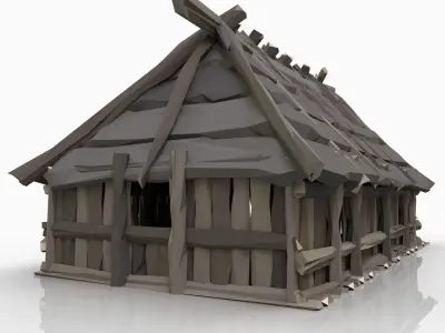 STYLIZED FANTASY MEDIEVAL VIKING WOODEN COTTAGE HOUSE Free low-poly 3D model