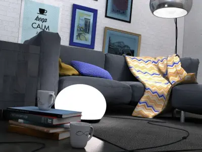 Living room scene setup 3D model