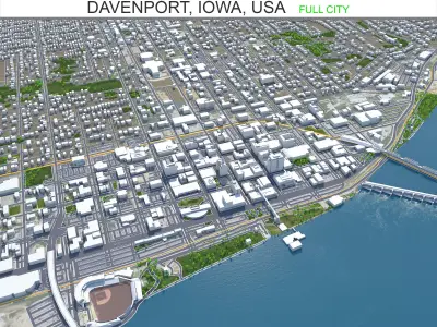 Davenport City Iowa USA Low-poly 3D model