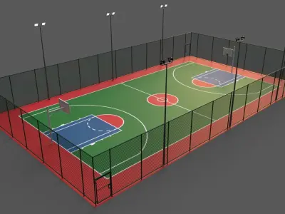 PBR Modular Outdoor Basketball Court A Low-poly 3D model