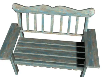 bench wooden chair Low-poly 3D model
