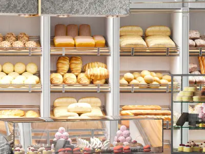 Designer cafe-confectionery with desserts and coffee machine 3D model