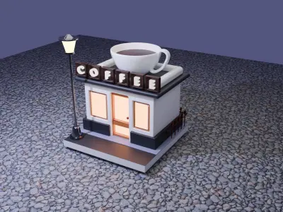 COFFEE SHOP EXTERIOR  Low-poly 3D model