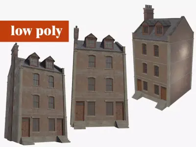 The facade of the house empty inside  Low poly textured Low-poly 3D model