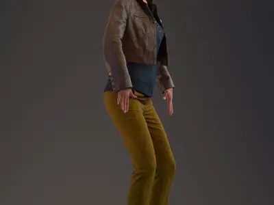 Rigged 3D female with realistic hair Low-poly 3D model