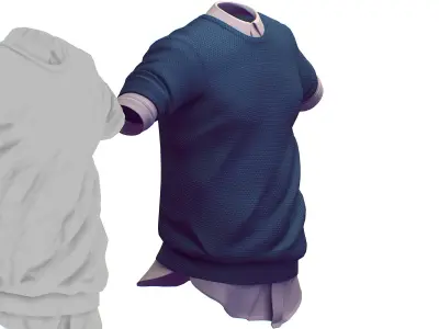 Cartoon High Poly Subdivision Blue Sweater Shirt 3D Model Low-poly 3D model
