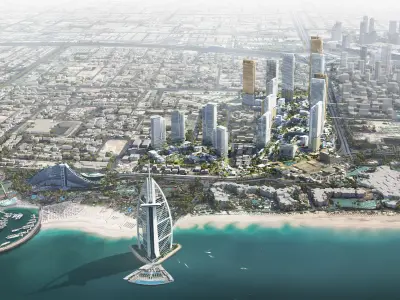 Luxury Coastal Cityscape with Highrise Towers and Beachfront 3D model