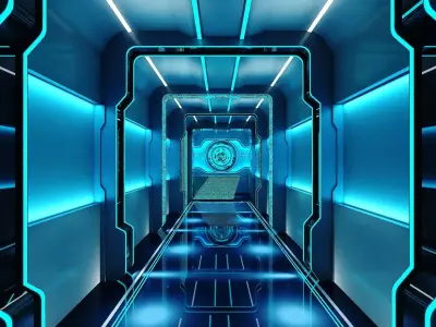 Futuristic Sci-Fi Corridor Tunnel with Neon Light Strips 3D model