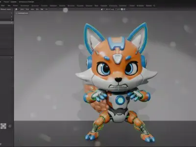 Cute Stylized Robot Fox - Cyborg Animal Character 3D Model Low-poly 3D model