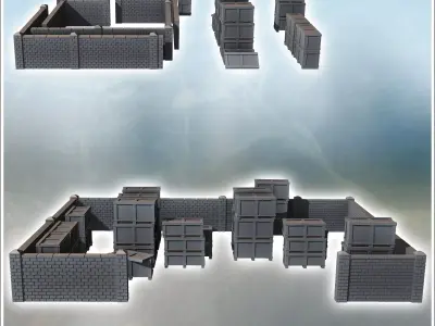 Industrial warehouse with brick walls and storage crates 3 - Mod 3D print model