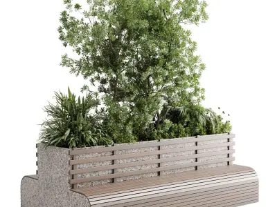 Urban Environment - Urban Furniture Bench with Plants Set 58 3D model