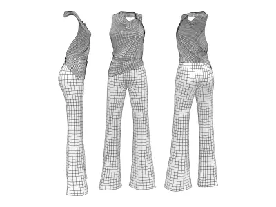 White Pants Sleeveless Pinned Cowl Neck Outfit Low-poly 3D model