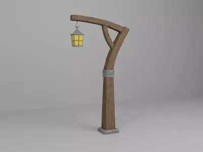 Stylized old lantern on a poll Low-poly 3D model
