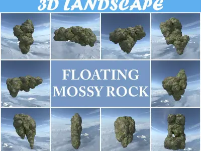Low poly Floating Island Mossy Rock Pack 190503 Low-poly 3D model