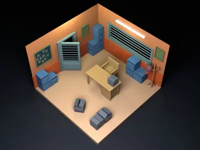  Office scene low poly 3D model Low-poly 3D model Low-poly 3D model