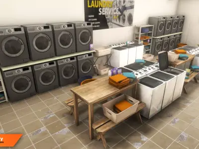 Laundry - interior and props Low-poly 3D model