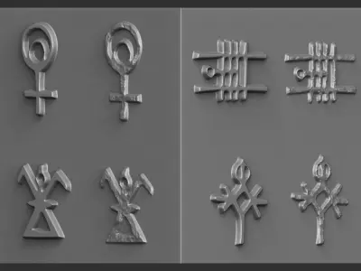 630 Runes Height Map Plane and Damage for Zbrush   Low-poly 3D model