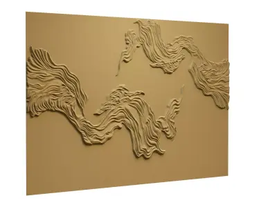 modern Wavy Relief Panel Wall Decor Set STL Mural CNC 377 3D model