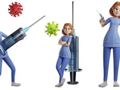 Nurse Cartoon Female Character Illustration 3D model