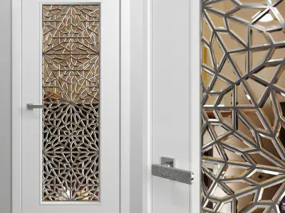 Set of interior doors with Arabic pattern stained glass 3D model