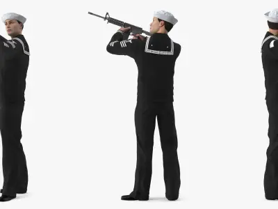  US Navy Sailor in Black Uniform with Rifle 