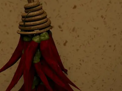 air dried chillies in different length spooky witch style 3D model