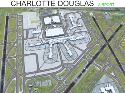 Charlotte Douglas Airport 10km Low-poly 3D model