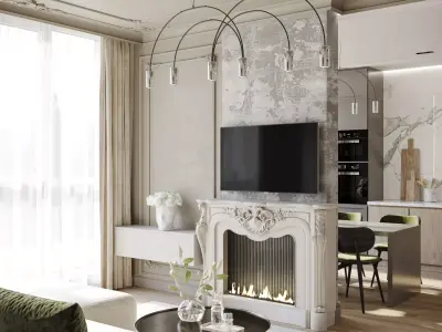 Modern living room and kitchen with a hallway  3D model