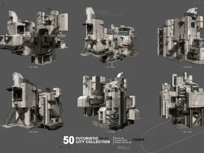 50 FUTURSITIC INDUSTRIAL  BUILDING VOL 14 Bonus 3D model