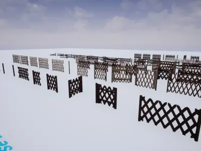 Fence Pack - Various Fence Types - Hunting - Picket - Log Fences Low-poly 3D model