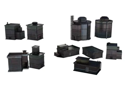 Industrial Chemical Buildings Pack Sci Fi Game Ready Scene Prop Low-poly 3D model