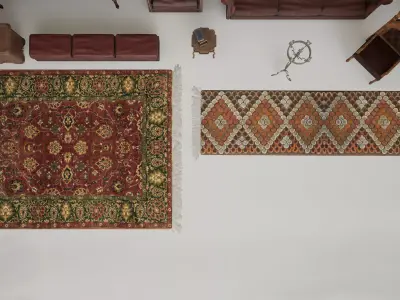 Carpets living room with furniture and rugs Low-poly 3D model