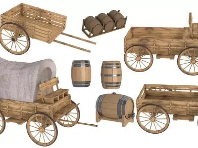 wooden wagon collection 3D model